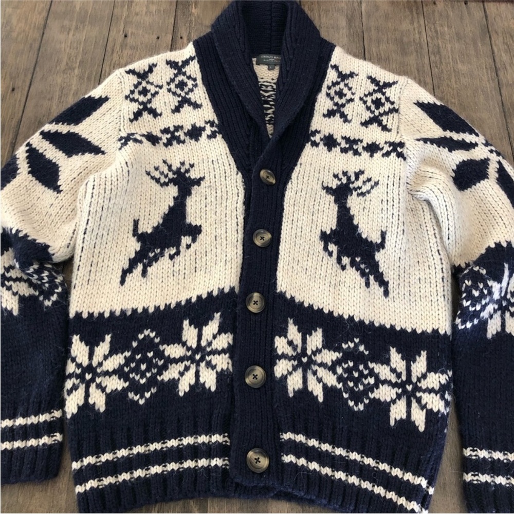 Lorenzo Magni Deer reindeer snowflake Cardigan Sweater Alpaca Wool made in Italy